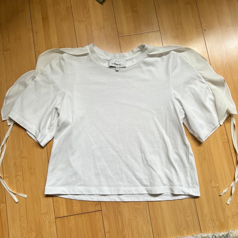 3.1 Phillip Lim white ruffle cotton crop top Tshirt blouse XS